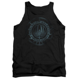 AN OFFCIALLY LICENSED BATTLESTAR GALACTICA (NEW) FADED EMBLEM ADULT UNISEX TANK TOP BLACK