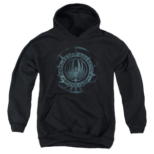 AN OFFCIALLY LICENSED BATTLESTAR GALACTICA (NEW) FADED EMBLEM YOUTH HOODIE BLACK
