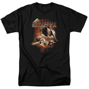 AN OFFCIALLY LICENSED BATTLESTAR GALACTICA (NEW) VIPERS STRETCH MEN'S REGULAR FIT T-SHIRT BLACK