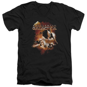AN OFFCIALLY LICENSED BATTLESTAR GALACTICA (NEW) VIPERS STRETCH MEN'S V-NECK T-SHIRT BLACK