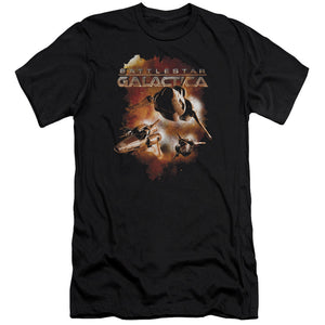 AN OFFCIALLY LICENSED BATTLESTAR GALACTICA (NEW) VIPERS STRETCH MEN'S PREMIUM SLIM FIT T-SHIRT BLACK