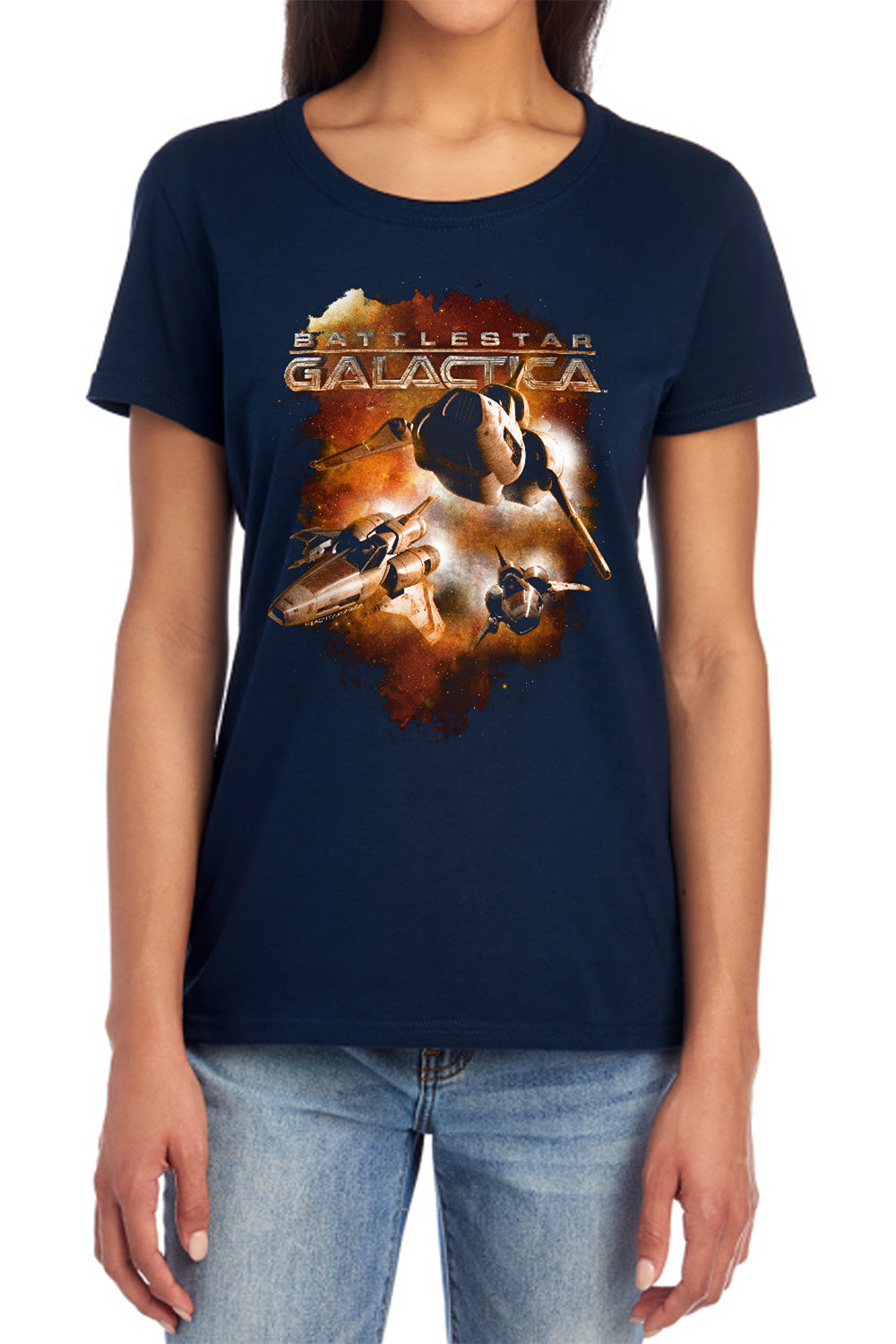 AN OFFCIALLY LICENSED BATTLESTAR GALACTICA (NEW) VIPERS STRETCH WOMEN'S REGULAR FIT T-SHIRT BLACK