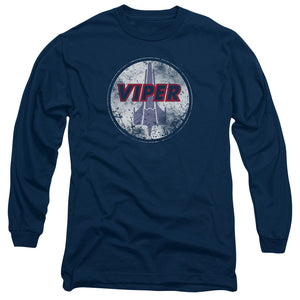 AN OFFCIALLY LICENSED BSG WAR TORN VIPER LOGO MEN'S LONG SLEEVE T-SHIRT NAVY