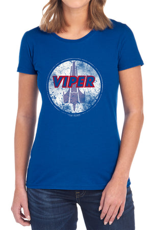 AN OFFCIALLY LICENSED BSG WAR TORN VIPER LOGO WOMEN'S REGULAR FIT T-SHIRT NAVY