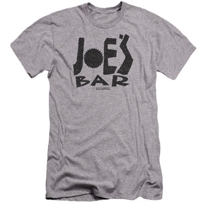 AN OFFCIALLY LICENSED BSG JOES BAR LOGO MEN'S PREMIUM SLIM FIT T-SHIRT ATHLETIC HEATHER