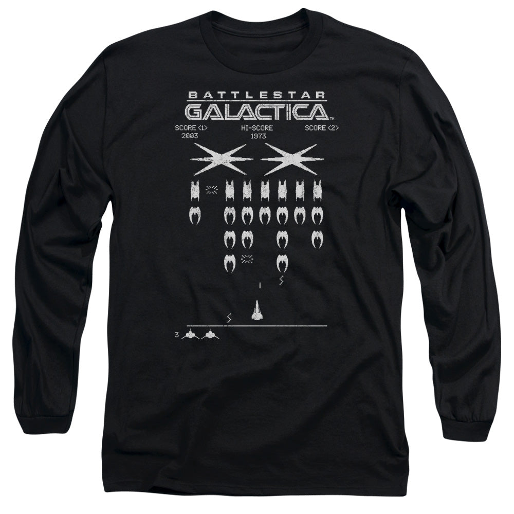 AN OFFCIALLY LICENSED BSG GALACTIC INVADERS MEN'S LONG SLEEVE T-SHIRT BLACK