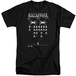 AN OFFCIALLY LICENSED BSG GALACTIC INVADERS MEN'S TALL FIT T-SHIRT BLACK