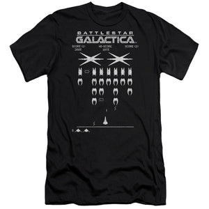 AN OFFCIALLY LICENSED BSG GALACTIC INVADERS MEN'S PREMIUM SLIM FIT T-SHIRT BLACK