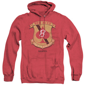 AN OFFCIALLY LICENSED BSG RED ACES BADGE ADULT UNISEX HEATHER PULLOVER HOODIE RED