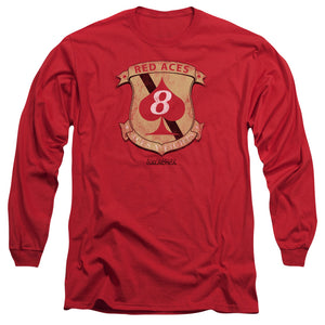 AN OFFCIALLY LICENSED BSG RED ACES BADGE MEN'S LONG SLEEVE T-SHIRT RED