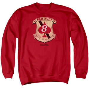 AN OFFCIALLY LICENSED BSG RED ACES BADGE ADULT UNISEX CREWNECK SWEATSHIRT RED
