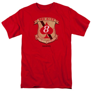 AN OFFCIALLY LICENSED BSG RED ACES BADGE MEN'S REGULAR FIT T-SHIRT RED