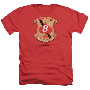 AN OFFCIALLY LICENSED BSG RED ACES BADGE MEN'S HEATHER T-SHIRT RED