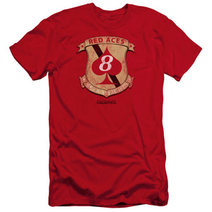 AN OFFCIALLY LICENSED BSG RED ACES BADGE MEN'S PREMIUM SLIM FIT T-SHIRT RED