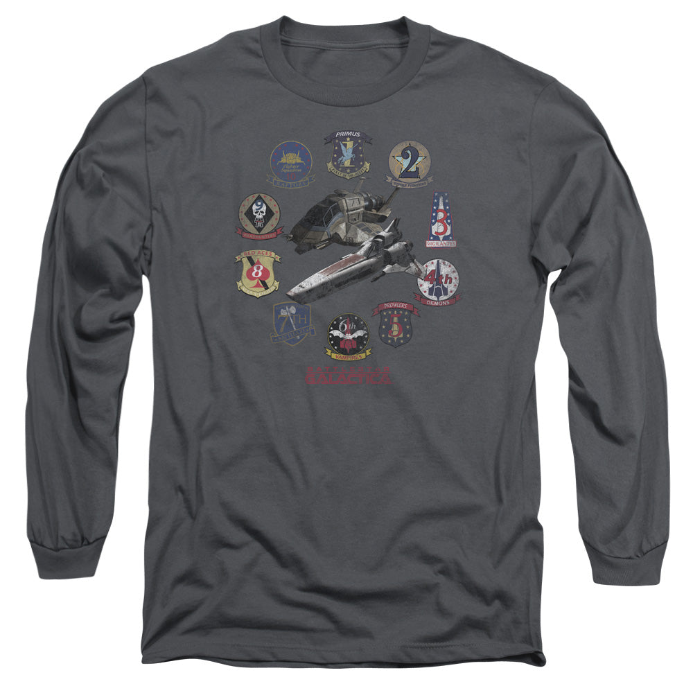 AN OFFCIALLY LICENSED BSG BADGES MEN'S LONG SLEEVE T-SHIRT CHARCOAL