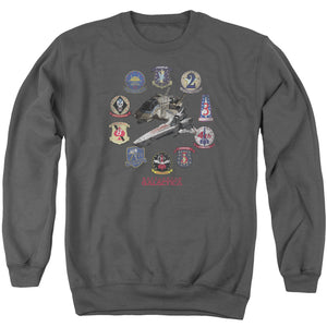 AN OFFCIALLY LICENSED BSG BADGES ADULT UNISEX CREWNECK SWEATSHIRT CHARCOAL