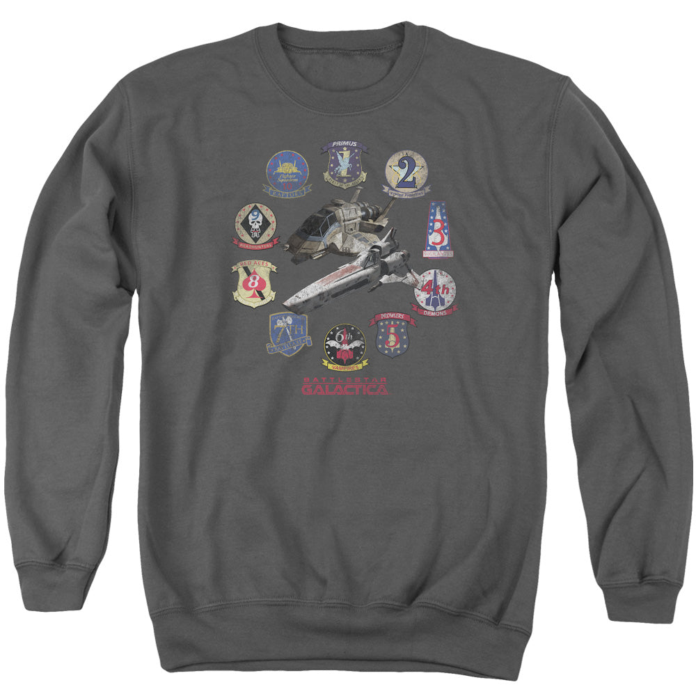 AN OFFCIALLY LICENSED BSG BADGES ADULT UNISEX CREWNECK SWEATSHIRT CHARCOAL