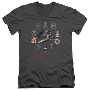 AN OFFCIALLY LICENSED BSG BADGES MEN'S V-NECK T-SHIRT CHARCOAL