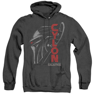 AN OFFCIALLY LICENSED BSG CYLON FACE ADULT UNISEX HEATHER PULLOVER HOODIE BLACK