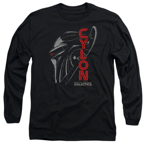 AN OFFCIALLY LICENSED BSG CYLON FACE MEN'S LONG SLEEVE T-SHIRT BLACK