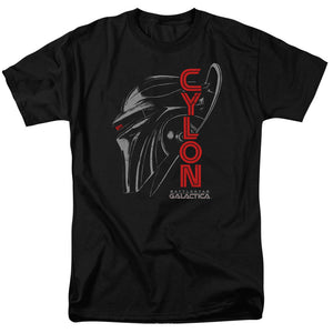 AN OFFCIALLY LICENSED BSG CYLON FACE MEN'S REGULAR FIT T-SHIRT BLACK