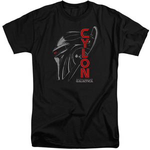 AN OFFCIALLY LICENSED BSG CYLON FACE MEN'S TALL FIT T-SHIRT BLACK