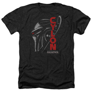 AN OFFCIALLY LICENSED BSG CYLON FACE MEN'S HEATHER T-SHIRT CHARCOAL