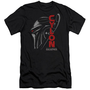 AN OFFCIALLY LICENSED BSG CYLON FACE MEN'S PREMIUM SLIM FIT T-SHIRT BLACK