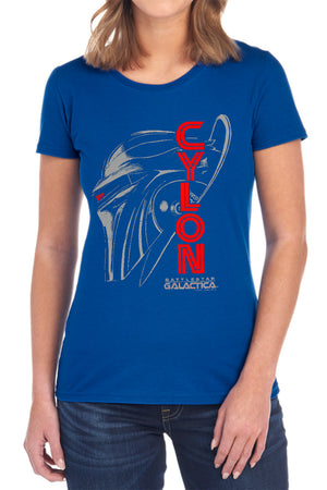AN OFFCIALLY LICENSED BSG CYLON FACE WOMEN'S REGULAR FIT T-SHIRT BLACK