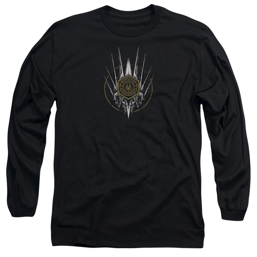 AN OFFCIALLY LICENSED BSG CREST OF SHIPS MEN'S LONG SLEEVE T-SHIRT BLACK