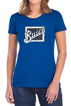 AN OFFCIALLY LICENSED BUICK DISTRESSED EMBLEM WOMEN'S REGULAR FIT T-SHIRT ROYAL