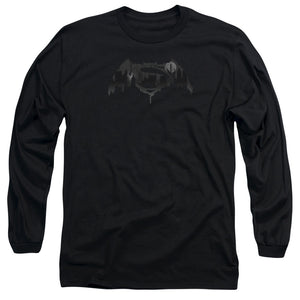AN OFFCIALLY LICENSED BATMAN V SUPERMAN CITYSCAPE LOGO MEN'S LONG SLEEVE T-SHIRT BLACK