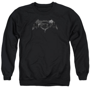 AN OFFCIALLY LICENSED BATMAN V SUPERMAN CITYSCAPE LOGO ADULT UNISEX CREWNECK SWEATSHIRT BLACK