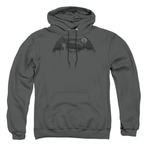AN OFFCIALLY LICENSED BATMAN V SUPERMAN CITYSCAPE LOGO ADULT UNISEX PULLOVER HOODIE CHARCOAL