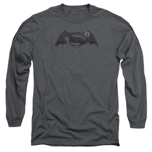 AN OFFCIALLY LICENSED BATMAN V SUPERMAN CITYSCAPE LOGO MEN'S LONG SLEEVE T-SHIRT CHARCOAL