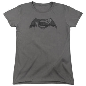 AN OFFCIALLY LICENSED BATMAN V SUPERMAN CITYSCAPE LOGO WOMEN'S REGULAR FIT T-SHIRT CHARCOAL