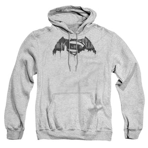 AN OFFCIALLY LICENSED BATMAN V SUPERMAN CITYSCAPE LOGO ADULT UNISEX PULLOVER HOODIE ATHLETIC HEATHER