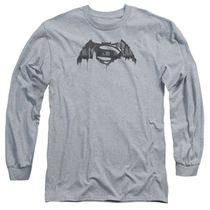AN OFFCIALLY LICENSED BATMAN V SUPERMAN CITYSCAPE LOGO MEN'S LONG SLEEVE T-SHIRT ATHLETIC HEATHER