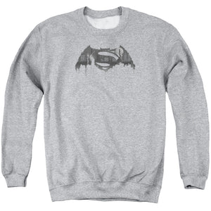 AN OFFCIALLY LICENSED BATMAN V SUPERMAN CITYSCAPE LOGO ADULT UNISEX CREWNECK SWEATSHIRT ATHLETIC HEATHER