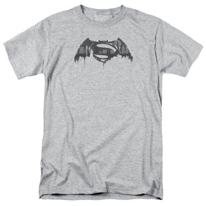 AN OFFCIALLY LICENSED BATMAN V SUPERMAN CITYSCAPE LOGO MEN'S REGULAR FIT T-SHIRT ATHLETIC HEATHER