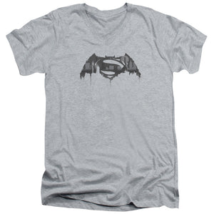 AN OFFCIALLY LICENSED BATMAN V SUPERMAN CITYSCAPE LOGO MEN'S V-NECK T-SHIRT ATHLETIC HEATHER