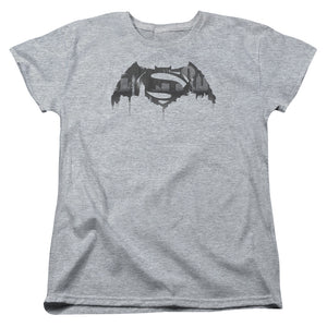 AN OFFCIALLY LICENSED BATMAN V SUPERMAN CITYSCAPE LOGO WOMEN'S REGULAR FIT T-SHIRT ATHLETIC HEATHER
