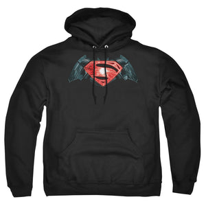 AN OFFCIALLY LICENSED BATMAN V SUPERMAN INDUSTRIAL LOGO ADULT UNISEX PULLOVER HOODIE BLACK