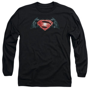 AN OFFCIALLY LICENSED BATMAN V SUPERMAN INDUSTRIAL LOGO MEN'S LONG SLEEVE T-SHIRT BLACK