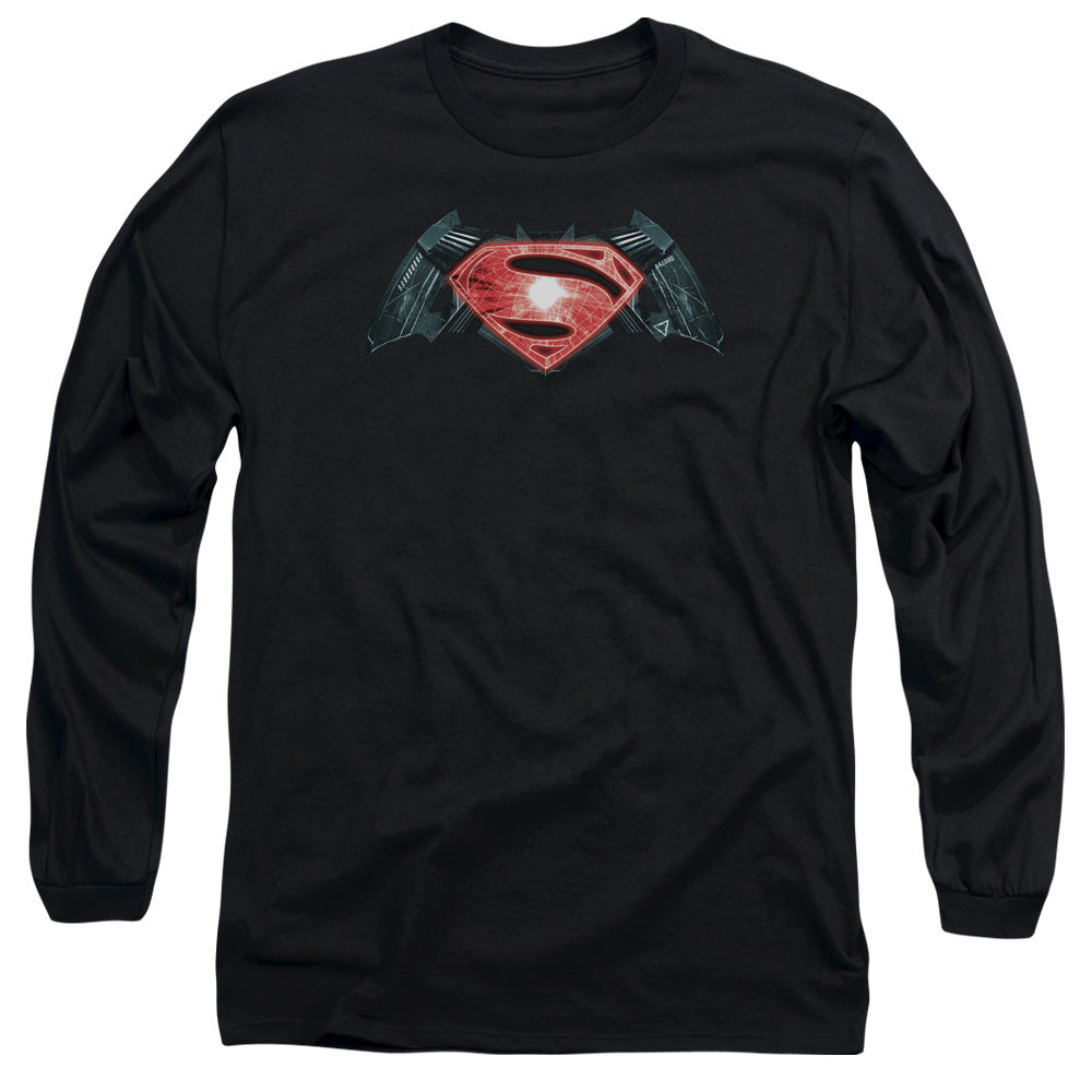 AN OFFCIALLY LICENSED BATMAN V SUPERMAN INDUSTRIAL LOGO MEN'S LONG SLEEVE T-SHIRT BLACK