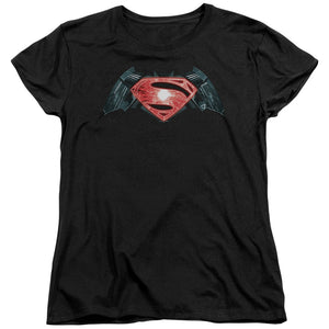 AN OFFCIALLY LICENSED BATMAN V SUPERMAN INDUSTRIAL LOGO WOMEN'S REGULAR FIT T-SHIRT BLACK