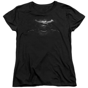 AN OFFCIALLY LICENSED BATMAN V SUPERMAN BW LOGO WOMEN'S REGULAR FIT T-SHIRT BLACK