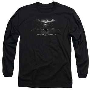 AN OFFCIALLY LICENSED BATMAN V SUPERMAN BW LOGO MEN'S LONG SLEEVE T-SHIRT BLACK