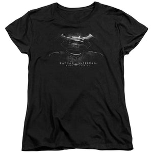 AN OFFCIALLY LICENSED BATMAN V SUPERMAN BW LOGO WOMEN'S REGULAR FIT T-SHIRT BLACK
