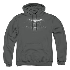 AN OFFCIALLY LICENSED BATMAN V SUPERMAN BW LOGO ADULT UNISEX PULLOVER HOODIE CHARCOAL